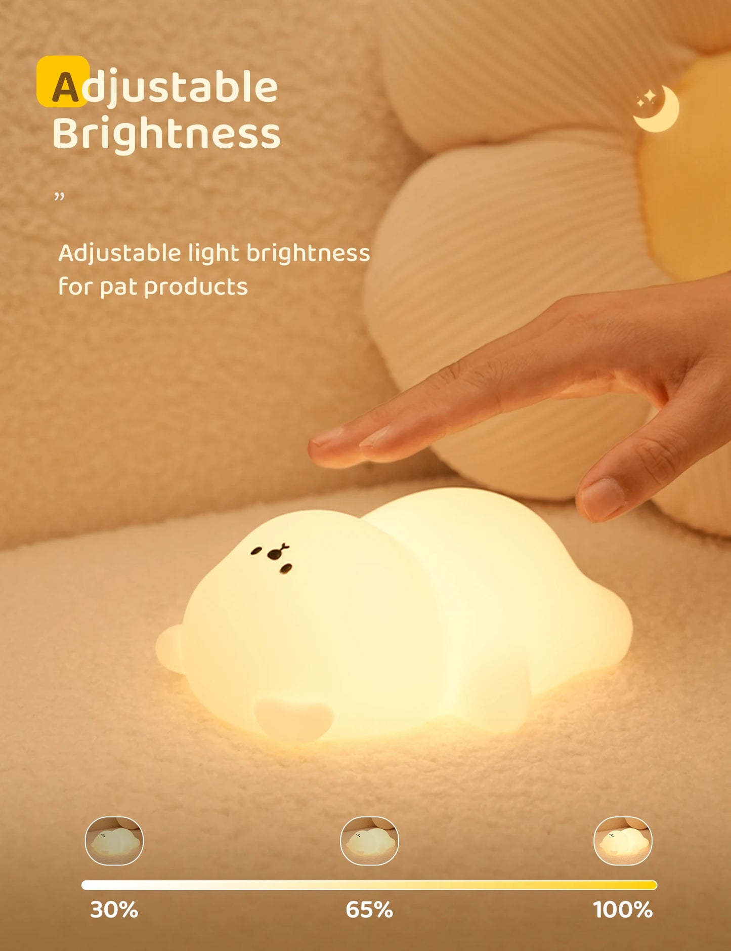 Night Light for Kids 2 Brightness Silicone Nursery Sleeping Light Portable USB Rechargeable Bedside Lamp For Baby's Room