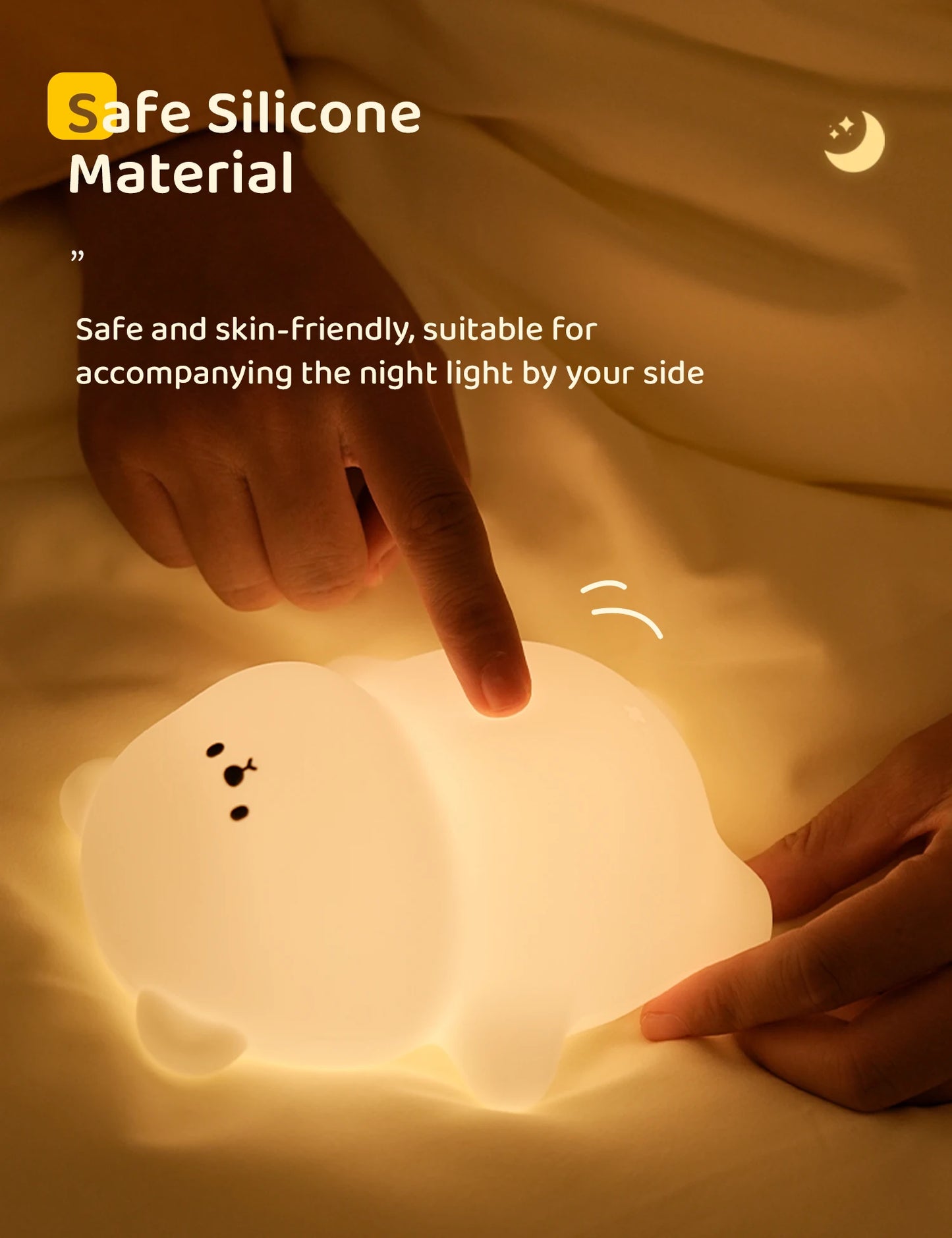 Night Light for Kids 2 Brightness Silicone Nursery Sleeping Light Portable USB Rechargeable Bedside Lamp For Baby's Room