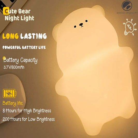 Night Light for Kids 2 Brightness Silicone Nursery Sleeping Light Portable USB Rechargeable Bedside Lamp For Baby's Room