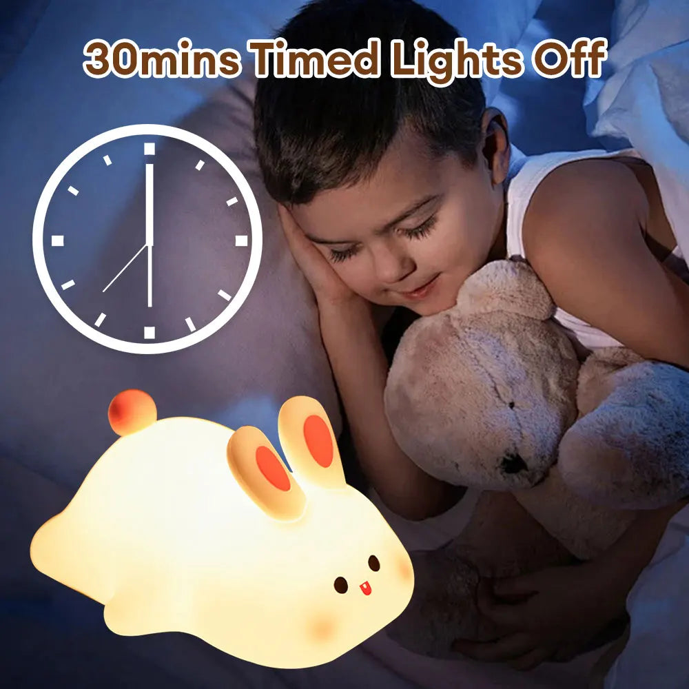 LED Cute Rabbit Silicone Lamp USB Rechargeable Timing Bedside Decor Light 3 Level Dimmable Breastfeeding Nursery Night Light