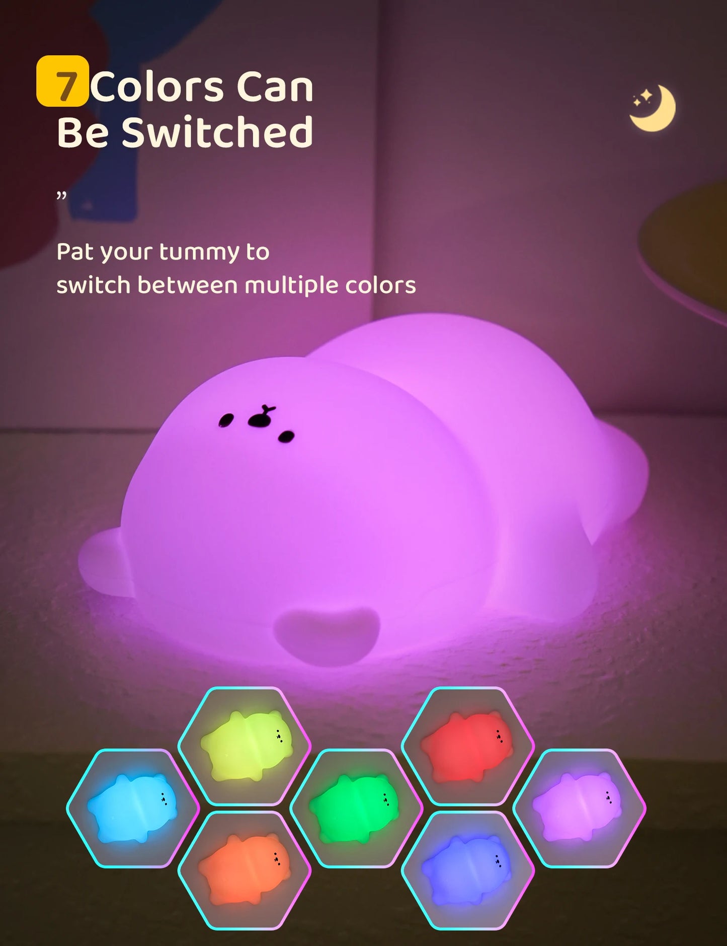 Night Light for Kids 2 Brightness Silicone Nursery Sleeping Light Portable USB Rechargeable Bedside Lamp For Baby's Room